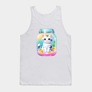 Cute Kawaii Cat With Beautiful Flowers In Mason Jar Tank Top